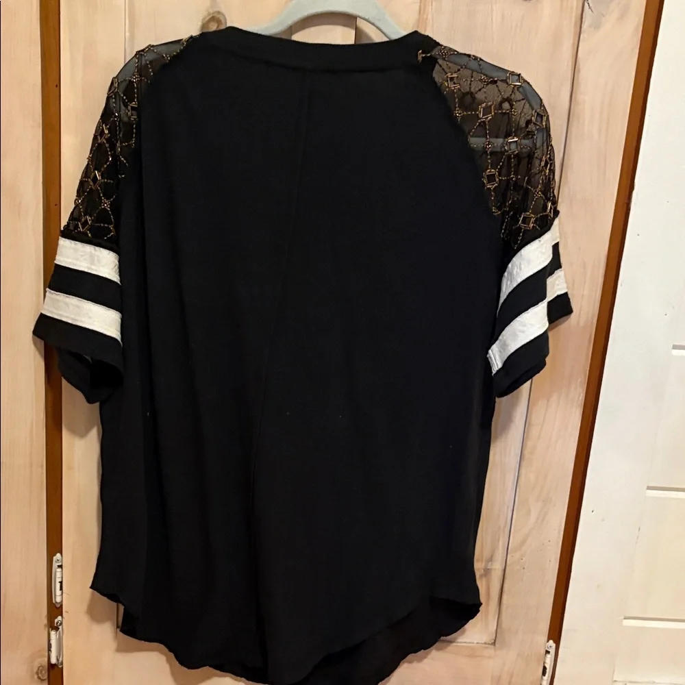 Free People Black Jersey with Lace Sleeves - Picture 3 of 3